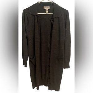 Freeport Studio Wool Blend Cozy Long Line Button Down Boho Cardigan Sweater MP